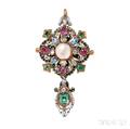 Antique Renaissance Revival Gemset and Enamel Pendant