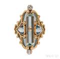 Art Nouveau 18kt Gold Aquamarine and PliqueaJour Enamel Ring Marcus  Co