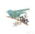 18kt Gold Turquoise Diamond and Sapphire Brooch Tiffany  Co