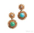 14kt Gold Turquoise and Diamond Earrings