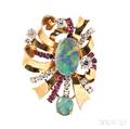 Opal Ruby and Diamond Brooch