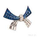 Platinum Diamond and Sapphire Brooch
