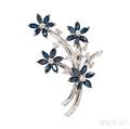 Platinum Sapphire and Diamond Brooch