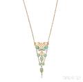 Art Nouveau 14kt Gold Turquoise and Pearl Pendant