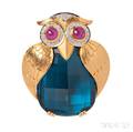18kt Gold Gemset Owl Brooch