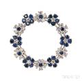 Platinum Sapphire and Diamond Circle PendantBrooch