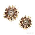 Pair of 18kt Gold Tahitian Pearl and Citrine Flower Brooches Marilyn Cooperman