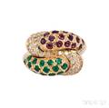 18kt Gold Diamond Ruby and Emerald Ring