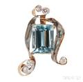 14kt Gold Aquamarine and Diamond Brooch