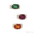 Set of Three 18kt Gold Gemset Rings Marina B
