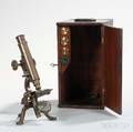 J Parkes  Son Lacquered Brass and Iron Monocular Microscope