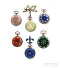Six Guilloche Enamel and Silver Ladys Pendant Watches
