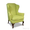 Queen Annestyle Carved Mahogany Celadonupholstered Wing Chair