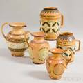 Five Doulton Lambeth Stoneware Motto Jugs