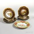 Set of Six Royal Vienna Handpainted Porcelain Bird Plates and a Vienna Porcelain Plate with Maidens