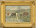 Attributed to Jan Van Chelminski Polish 18511925 Landscape with Horses Watering