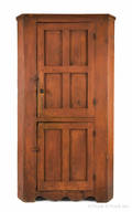 Painted pine one piece corner cupboard early 19th c