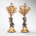 Pair of Gilt and Patinated Bronze Figural Sixlight Candleabra