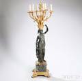 French Empire Metal and Bronze Figural Sixlight Candelabra