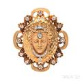 14kt Gold and Diamond Portrait Brooch