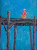 Stevens Woman Fishing Off of a Pier Oil on Board