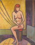Larry Edwardson Seated Nude Oil on Board
