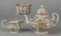 Chinese export porcelain rose medallion teapot creamer and waste bowl 19th c