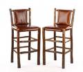 Pair of Old Hickory Rustic Leather Bar Stools