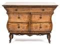 A Continental Inlaid Burl Walnut Bombe Commode