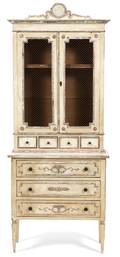 A Louis XVI Painted and Silvered Wood Breakfront Cabinet