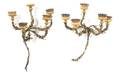 A Pair of Continental Gilt Metal FiveLight Wall Sconces