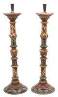 A Pair of Italian Faux Painted Pine Candlesticks