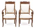 A Pair of Louis Philippe Burl Walnut Swan Crested Armchairs