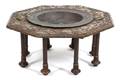 A Spanish Carved Walnut and Copper Inset Brazier Table