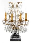 An Italian Tole Porcelain and Glass FourLight Candelabra
