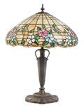 An American Leaded Glass and Bronze Lamp