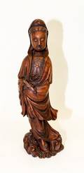 A Chinese Carved Wood Figure of Guanyin