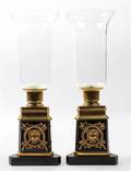 A Pair of Empire Style Gilt Bronze and Marble Candle Holders