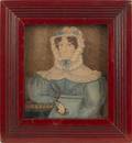 New England watercolor folk portrait of a woman ca 1825