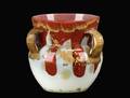 Three Handle Red Agate Glass Vase Harrach attr