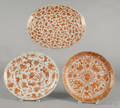 Two Chinese export porcelain orange sacred bird and flowers platters 19th c