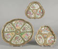 Three Chinese export porcelain rose medallion scalloped edge trays 19th c