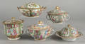Five Chinese export rose medallion porcelain covered dishes 19th c