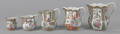 Five graduated Chinese export porcelain rose medallion pitchers 19th c
