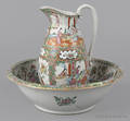 Chinese export porcelain rose medallion pitcher and basin 19th c