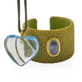 Baccarat crystal heart pendant  stingray leather cuff