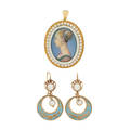 Pearl  yellow gold portrait miniature  earrings