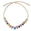 Multi gem  diamond yellow gold necklace