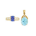 Tanzanite or blue topaz  diamond yellow gold jewelry