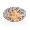 Levian citrine  diamond yellow gold bombe ring